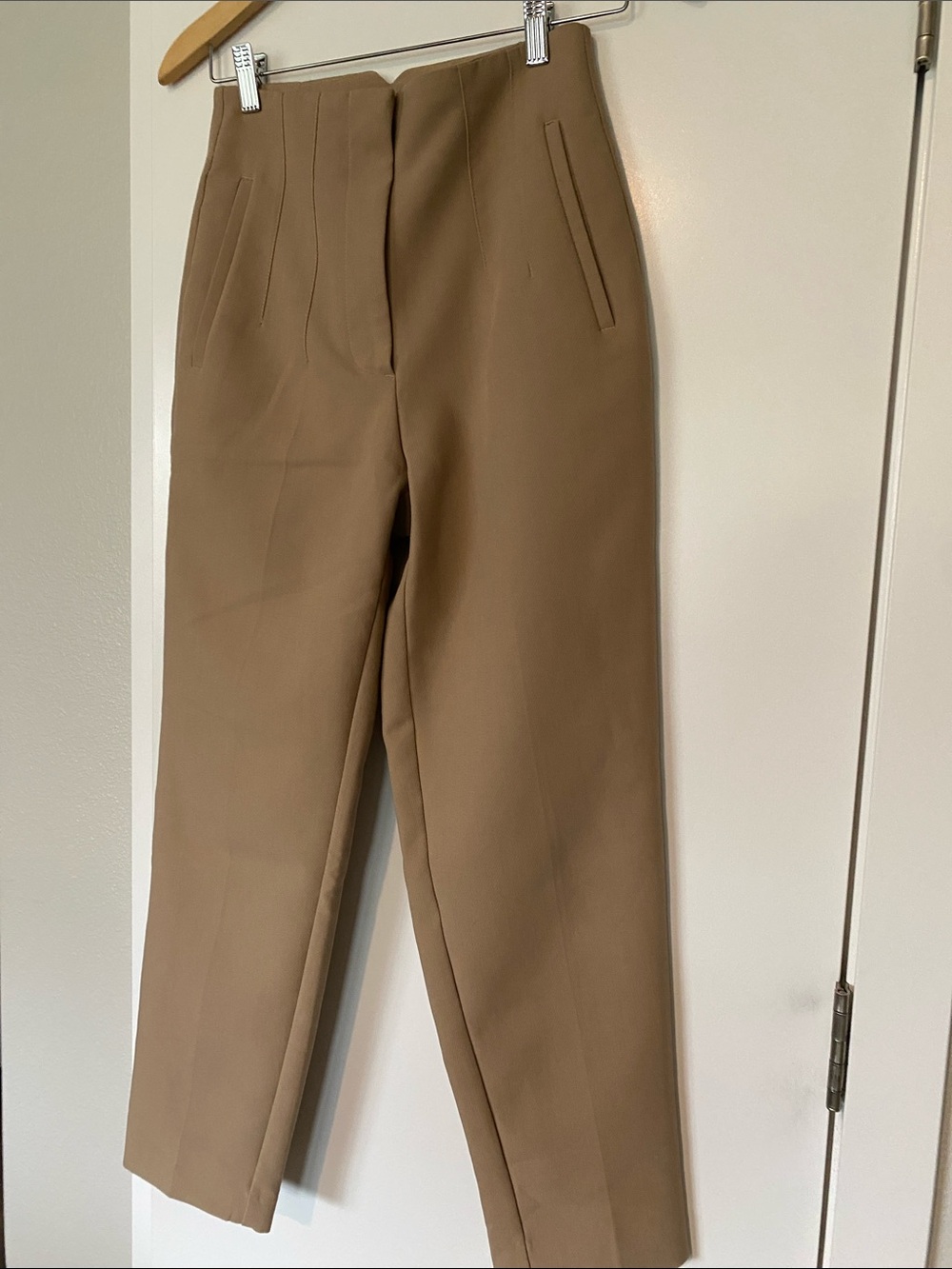 Zara Straight-Leg High-Waist Pants Light Camel Brown XS